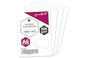 YOUNIKAT Cartes postales vierges polyvalentes auto-design I dv_355 I DIN A6 I 100 set DIY cartes de v?ux blanches I description de la peinture