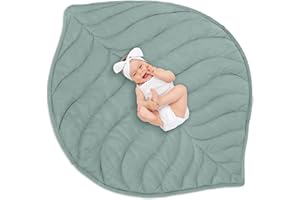 Funtery Baby Play Mat 56 x 42 Inch Cotton Crawling Cushion Cotton Nursery Rug Large Thick Soft Reversible Washable Folding Floor Playpen Mat Nursery Decor Rug for Girls Boys(Green,Leaf)