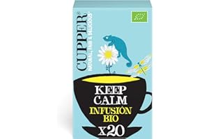 Cupper - 20 Bolsitas de Infusiones Ecológicas Keep Calm - Sin Azúcar Añadido - Apto para Veganos - Propiedades Refrescantes y Digestivas - Contiene Manzanilla y Melisa