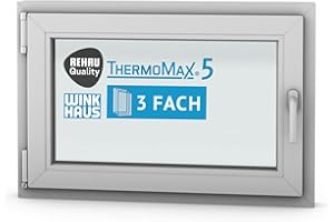 ThermoMax 5 Classic Kunststoff-Fenster, Uw-Wert 1,2, BxH: 90x60cm / 900x600mm, DIN links (Griff rechts), mit 3-fach Wärme-Isolier-Verglasung, Winkhaus Sicherheitssystem & Rehau Profil