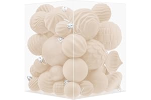 Miaikoe 36 PCS Samt Weihnachten hängende Ornament Kugeln Dekoration Weihnachtsbaum zerstörungsdichte Ornamente Set für Weihnachtsbaum Urlaub Home Decor (Beige)