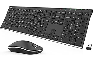Arteck 2.4G Wireless Keyboard and Mouse Combo Stainless Steel Ultra Slim Full Size Keyboard and Ergonomic Mice for Computer Desktop PC Laptop and Windows 10/8/7 Build in Rechargeable Battery