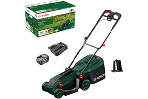 Bosch Cordless Lawn Mower ROTAK18V-34 (Cutting Width: 34 cm, Height of Cut: 25-65 mm, 35 l Fabric Grass Bag, Mulch plug, incl. Battery and Charger)