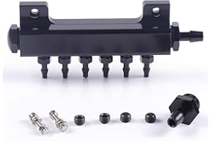 Fuworance Vacuum Block Manifold Kit 6Port Manifold Intake Wastegate Boost 1/8 NPT Fuel Gas Turbo Boost Car Vacuum Distributor Aluminum Black