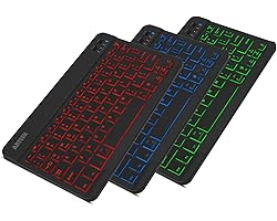 Arteck Universal Backlit 7-Colors & Adjustable Brightness Ultra Light & Slim Portable Wireless Bluetooth 3.0 Keyboard for iOS
