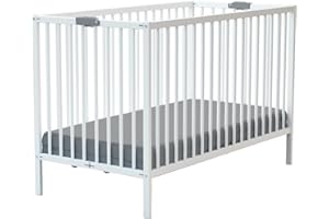 WEBABY - Lit bébé pliant en bois 60x120cm Blanc FLEX| Bois massif | Dès la naissance| Sommier à lattes | Compact | Transportable | Pliable |Gain de place | Lit de voyage