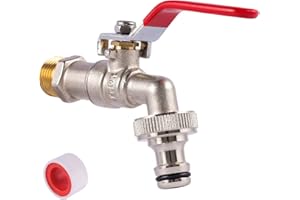 HAINUE Garten Wasserhahn, 1/2 Zoll Wasserhahn aus Messing rost 1 x Rollendichtband für Garten, Waschmaschine, Zuhause oder Industrie Abnehmbares Mundstück