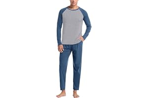 Beokeuioe Pijama largo de algodón de dos piezas para hombre, pijama cálido para hombre, otoño e invierno, ropa de dormir de manga larga, conjunto de pantalones de pijama para hombre