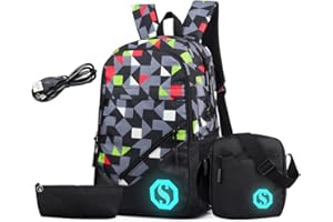 SELLERFUN Boy Girl Unisex 20L Fashion School Bag Backpack with Florescent Mark 3 Sets/2 Sets (20L, USB Colore 3 Sets)