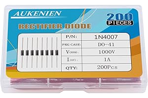 AUKENIEN 200 Piezas 1N4007 Diodo Rectificador 1A 1000V DO-41 4007 IN4007 Diodos Rectificadores Electronica Axial 1 Amperio 1000 Voltios