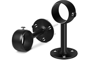 Suimlmta Ceiling Curtain Pole Brackets, 32mm Heavy Duty Curtain Pole Holders Black Curtain Rail Brackets Support Metal Curtain Rod Wall Hooks Hangers for Wardrobe Closet Drapery Poles, 2 Pack