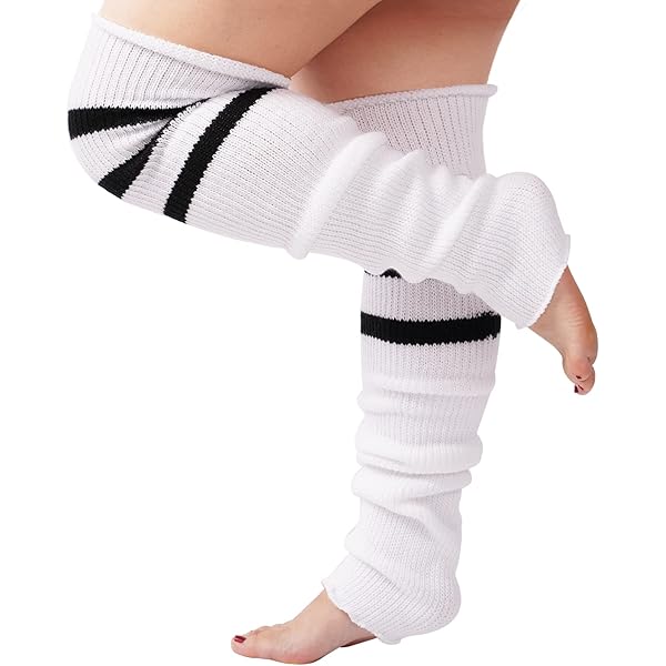 Scaldamuscoli Donna Invernali - 2 Paia Calze Alte Al Ginocchio Nere E A Righe - Foto 4