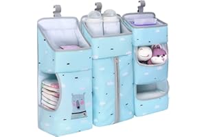 AMO NENES Organisateur de Couches Suspendu Détachable Sac de Rangement à Suspendre pour Lit de Bébé et Table à Langer Caddie à Couches Bebe avec 3 Poches et 7 Compartiments pour Couches et Jouet, Bleu