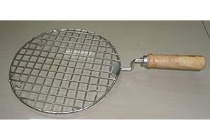 Vinod Robust Stainless Steel Wire BBQ Grill Roasting Roti Jali Papad Rack Wooden Handle