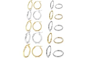 Senteria 10 paia orecchini rotondi a cerchio, per donne e uomini, ragazze, leggeri, in acciaio inox, per cartilagine, ipoallergenici, 8-16 mm