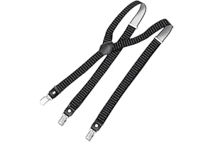 DonDon Bretelle da uomo eleganti strette 2,5 cm con 3 clip extra forti e toppa in pelle