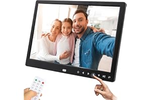 UCMDA Marco de Fotos Digital 12 Pulgadas, Full HD 1280x800, Música/Video/Calendario/Despertador, con Control Remoto, Negro