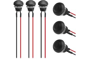 TNSLAND 6 stycken 12 mm omkopplare med 15 cm kabel, vattentät tryckknapp rund med kabel tillfällig knapp 12 V/24 V/125 V/250