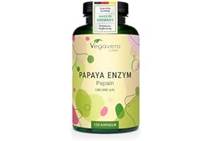 ‎VEGAVERO Papaya Enzyme Vegavero | High Dose: 2,100 mg Pure Papain per Daily Dose | High Enzyme Activity: 100,000 Units/g | Natural from Fruit | 120 Capsules | Vegan & No Additives
