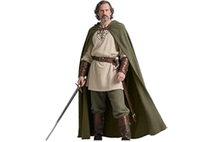 keland Mittelalter Umhang Leinen Kapuzenumhang Renaissance für Damen Herren Halloween (Grün-1)