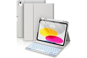 Vobafe Coque Clavier pour iPad A16 11/10 Ème Generation (11 Pouces 2025/10.9 Pouces 2022), Étui Keyboard 7 Couleurs Rétroéclairées avec Porte Crayon, AZERTY Layout pour iPad 10eme/11eme, Gris Clair