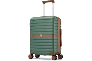 Kono Cabin Suitcase 55x40x20 Lightweight ABS + PC Hard Shell Carry On Trolley Case Small Travel Hand Luggage with 3 Digit Combination Lock Spinner Wheels (Green/Brown)