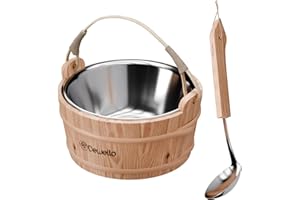 Dewello® Saunaeimer inkl. Kelle mit Edelstahleinsatz, Fassungsvermögen ca. 3 Liter, Hemlock-Holz, Bambusstreben | Das Saunazubehör für Zuhause