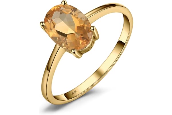 JewelryPalace Bague Ovale Naturelle Améthyste Grenat Péridot Citrine Topaz Anneau Pour Femme, Argent 925 Plaqué Or Jaune Plaqué Or Rose, Bague de Fiançailles Mariage Promise,Bijoux Cadeau Anniversaire