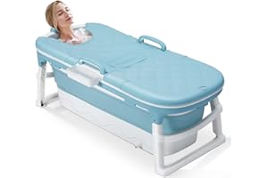 Dripex Portable Bathtub Adult, Folding Bathtub 138X62X52cm Large Thicken Free Standing Soaking Barrel, Foldable Massage Sweat Steam Bath Tub with Lid, Bathroom Warm Spa Sauna for Adults, Blue