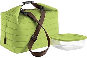 Guzzini Borsa Termica Grande con Tracolla On The Go, Verde Mela, Borsa 30 x 18 x h30 cm, Contenitore 19.6 x 19.6 x h7 cm, 1400 cc