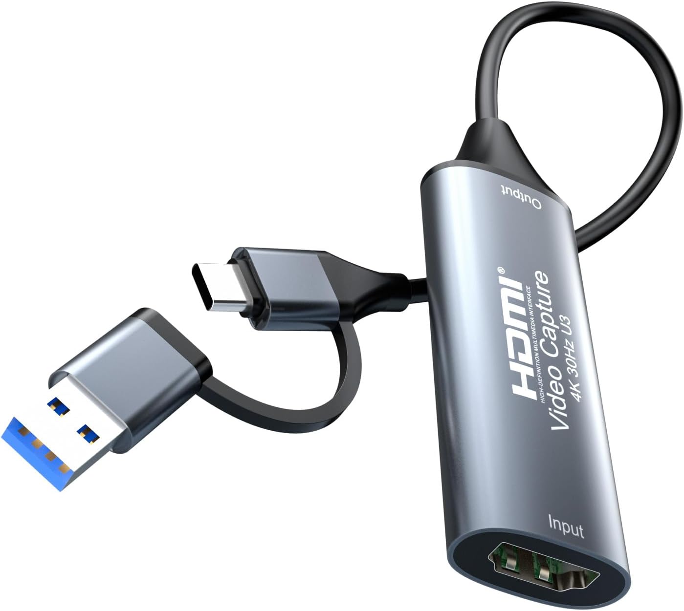 Tarjeta de Captura de Video HDMI 4K@30Hz/1080P@60Hz, Dispositivo de transmisión USB 3.0 y Type-C para Juegos/difusión en Vivo, aleación de Aluminio.