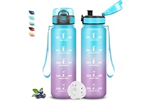 GRSTA Gourde 1l, Gourde Sport, Anti-Fuite, Facile à Nettoyer, Bouteille Graduée pour 1 Journee, Bouteille Adulte, avec Marqueur de Temps, Water Bottle Motivation, Water Bottle pour Running, Voyage, Sport