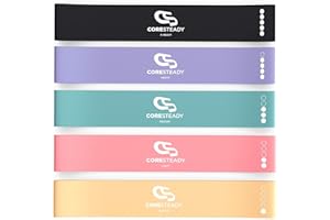 Coresteady Resistance Bands Set of 5 - Mini Fitness & Loop Exercise Band for Men & Women - Yoga, Body & Gym Sport Resistance Loop Bands for Strength, Muscle & Tone - With E-Guide & Travel Bag