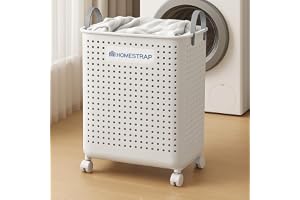 Homestrap Laundry Magic Mover Mini | Foldable Laundry Basket with Wheels & Handles | Breathable Storage Organizer for Clothes, Toys & Daily Essentials | Mini White