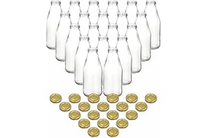 gouveo botellas de cristal "Zumo" 500 ml incl. Selección de Colores y de rosca de 28 seitige Botella Discount – folleto de recetas para SLK Botella de Licor Aguardiente, Verschluss Gold, 20 Flaschen