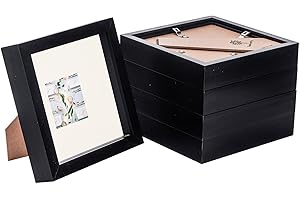 Nicola Spring 5 Piece 6 x 6 3D Shadow Box Photo Frame Set - Craft Display Picture Frame with 2 x 2 Mount - Glass Aperture - Black/Ivory