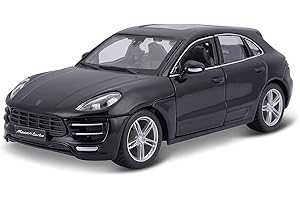 BBURAGO - Porsche Macan Turbo - Voiture Miniature à l'échelle 1:24 - avec Portes et Capot Ouvrants - Jouet pour Enfant - à Collectionner à partir de 3 Ans - 18-21077, Noire