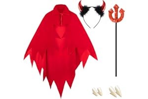 iLuane Teufel Kostüm Damen, Faschingskostüme Frauen Damen Teufel, 155 cm Teufel Umhang Damen, mit 1x Teufelswinkel, für Karneval Masquerade, Halloween, Cosplay