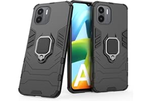 COMAKU Funda de Armor para el Xiaomi Redmi A1/Xiaomi Redmi A2, Carcasa TPU+PC Antigolpes con Anillo Soporte - Negro