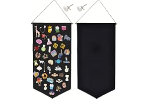 JEHANOIRY Wall Hanging Brooch Pin Organizer, Canvas Display Jewelry Storage Case, Pin Display Banner Holder for Earrings Necklace Glitter Pin Collection Organizer (2 Black)