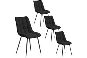 WOLTU Pack de 4 Sillas de Comedor Asiento de Lino Silla Diseño Silla Tapizada Estructura Metálica Sillón con Respaldo Silla de Cocina Negro BH206sz-4