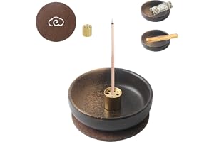 Luckwaii Keramisk rökelsehållare set rund aromskål med 9-håls rökelsehållare filtdyna, handgjord glaserad rökelsebrännare för pinnar och koner, ljusspridare platta 9 x 9 x 2,7 cm för meditation