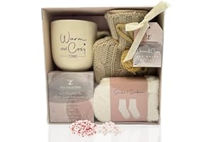 SEDOL Hot Chocolate Gift Set with Mug, Socks, Marshmallows & Mini Hot Water Bottle – Luxury Cosy Christmas Hamper for Women, Friends, Teens – Winter Hot Cocoa Self Care Pamper Present & Festive Gift (Beige)