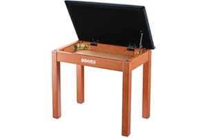 Donner Banc de Piano avec Rangement, Banc de Piano en Bois Massif avec Coussin en Daim Haute densité, Finition Bois
