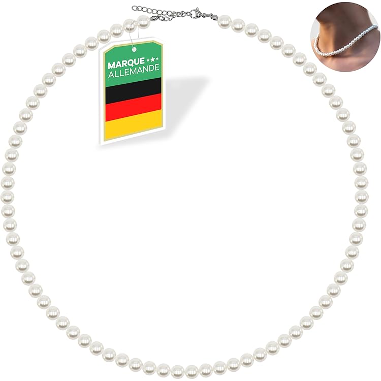 Diamday parel ketting voor mannen en vrouwen, 6 mm en 8 mm parelkettingen voor mannen en vrouwen van 40 cm, 45 cm, 50 cm, 55 cm, ronde witte parel kettingen voor vrouwen