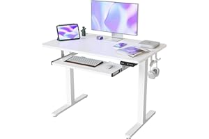 FEZIBO Height Adjustable Electric Standing Desk with Keyboard Tray, 100 x 60 cm Sit Stand up Desk with Splice Board, White Frame/White Top