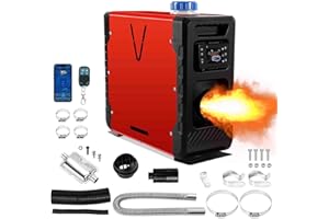 Fiqops Chauffage diesel 8 kW 12 V/24 V CC - Chauffage d'air diesel sur pied - 5 l - Avec application Bluetooth, télécommande et écran LCD - Pour voiture, camping, camping-car - Rouge