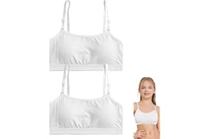 UZYXC 2 Pieces Soutiens-gorge Fille, Soutien Gorge Ado, Réglable Brassières Soutiens-Gorge de Sport, Brassiere Fille Coton, Soutien-Gorge d'entraînement Fille, pour 10 à 16 Ans (Blanc,Taille unique)