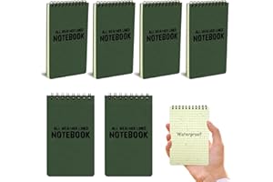 RETON Confezione da 6 quaderni impermeabili, 7,6 x 12,7 cm, blocco note tascabile, per tutte le stagioni, con spirale superiore, blocchi tattici con griglia per registrazione di attività all'aperto