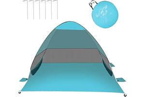 LES-THERESA Tente de Plage Parasol, Pop Up Tente de Plage, 3-4 Personnes, Abri de Plag Anti UV avec Une Porte et Trois Fenêtres Grillagées, Parasol Faciles à Utiliser avec Sac de Rangement (Vert)